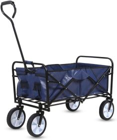 YSSOA Rolling Collapsible Garden Cart Camping Wagon, with 360 Degree Swivel Wheels & Adjustable Handle, 220lbs Weight Capacity,Blue