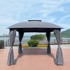 10 x 10 Ft Outdoor Patio Garden Gazebo Canopy With Curtains,Grey Top