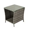 Outdoor Patio Wicker Side Table, Square End Table Bistro Coffee Table with Glass Top Storage Shelf for Porch Garden Backyard Grey