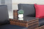 5 Pieces Outdoor Patio Garden Brown Wicker Sectional Conversation Sofa Set with Black Cushions and Red Pillows,w/ Furniture Protection Cover