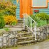 Handrails for Outdoor Steps, Iron Handrail Fits 3 Step, Transitional Handrail with Installation Kit, White