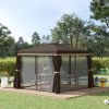 10' x 10' Patio Gazebo, Aluminum Frame Double Roof Outdoor Gazebo Canopy Shelter with Netting & Curtains, for Garden, Lawn, Backyard and Deck, Coffee