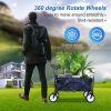 YSSOA Rolling Collapsible Garden Cart Camping Wagon, with 360 Degree Swivel Wheels & Adjustable Handle, 220lbs Weight Capacity,Blue