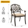 Set of 2 Cast Aluminum Patio Dining Chairs with Cushions, Stackable Outdoor Bistro Chairs for Balcony Backyard Garden Deck, Antique Bronze