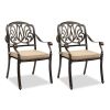 Set of 2 Cast Aluminum Patio Dining Chairs with Cushions, Stackable Outdoor Bistro Chairs for Balcony Backyard Garden Deck, Antique Bronze