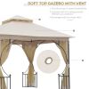 10' x 10' Patio Gazebo, Double Roof Outdoor Gazebo Canopy Shelter with Netting, Steel Corner Frame for Garden, Lawn, Backyard and Deck, Beige