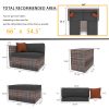 5 Pieces Outdoor Patio Garden Brown Wicker Sectional Conversation Sofa Set with Black Cushions and Red Pillows,w/ Furniture Protection Cover