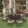 Set of 2 Cast Aluminum Patio Dining Chairs with Cushions, Stackable Outdoor Bistro Chairs for Balcony Backyard Garden Deck, Antique Bronze