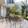 Set of 2 Cast Aluminum Patio Dining Chairs with Cushions, Stackable Outdoor Bistro Chairs for Balcony Backyard Garden Deck, Antique Bronze