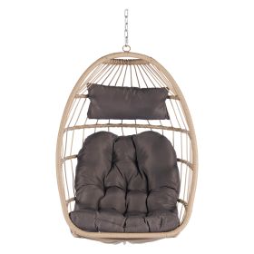 Outdoor Garden Rattan Egg Swing Chair Hanging Chair (Color: Dark Gray)