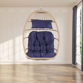 Outdoor Garden Rattan Egg Swing Chair Hanging Chair (Color: Dark Blue)