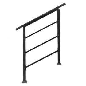 Handrails for Outdoor Steps, Wrought Iron Handrail Fits 1 or 3 Steps, Transitional Handrail with Installation Kit, Black (Color: as picture)